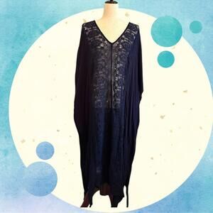 Navy Swim Coverup Maxi Dress with Lace Detail